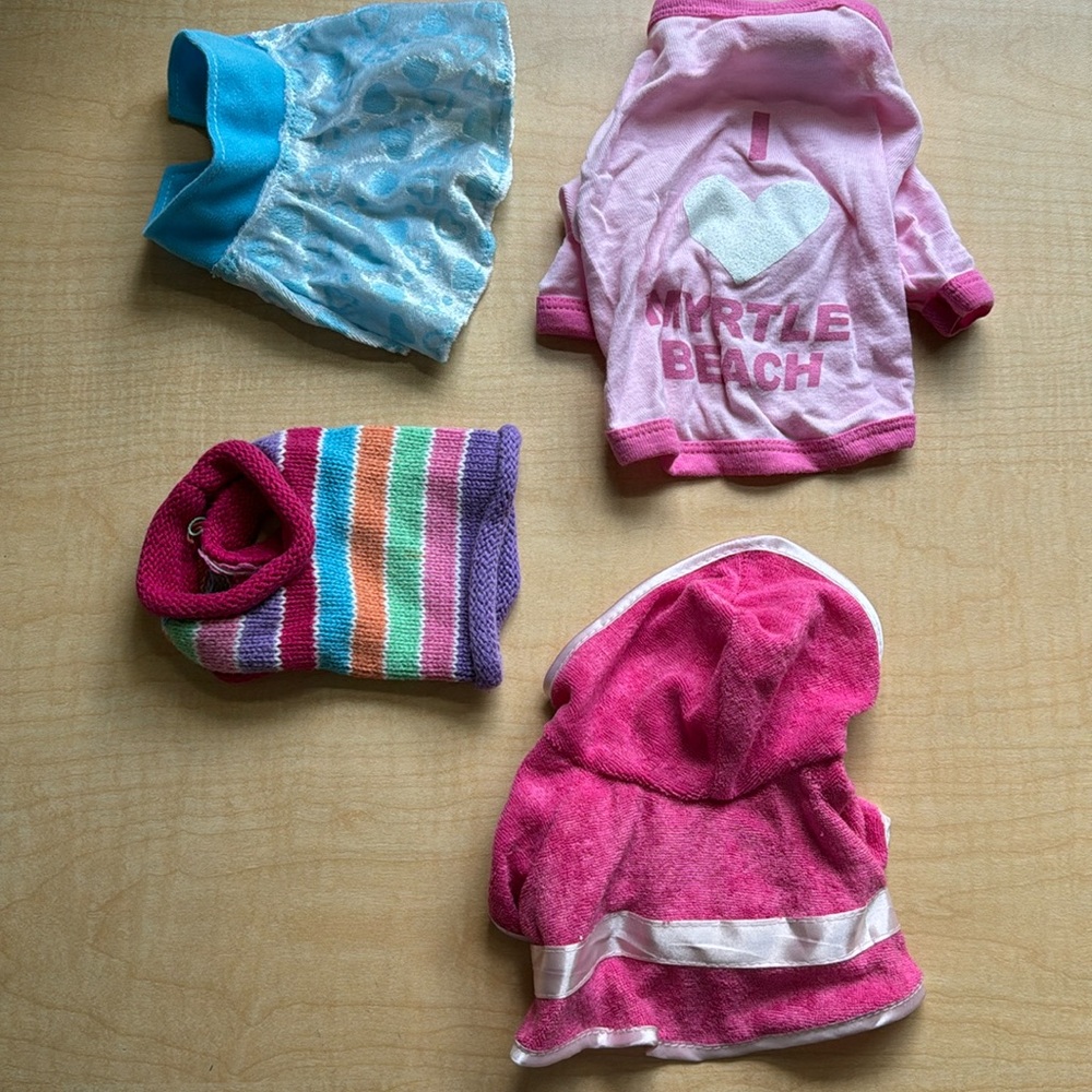 Lot of 4 plush dog outfits - will fit stuffed animals 5-10” long